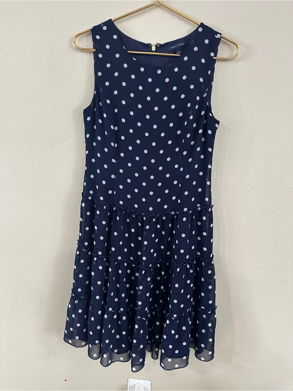 Tommy Hilfiger Navy Blue Polka Dot Tiered Dress Size 6
